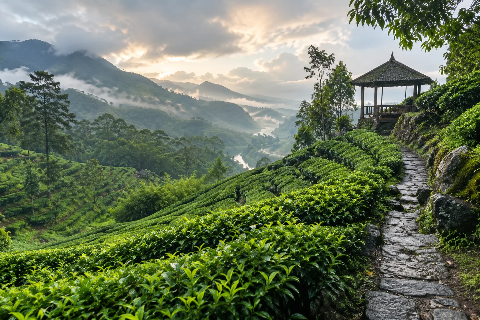 Illustrative travel idea: green tea landscape